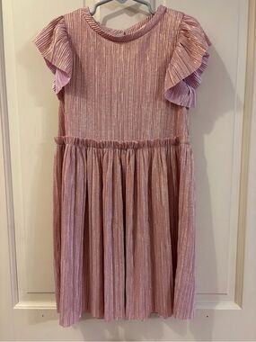 Crewcuts Shimmery Pink Ribbed Flutter-Sleeve Dress